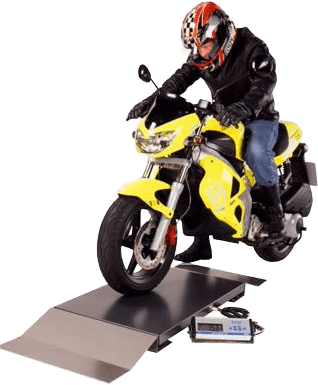 Motorcycle wheel weigh scales for MOT measurement